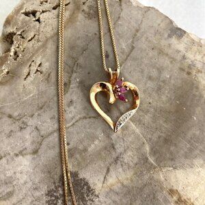 Ross-Simons Gold Vermeil Sterling Silver 925 Ruby Open Heart Pendant Necklace